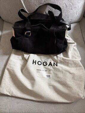 Hogan Black Suede Tote with Gold-Tone Accents